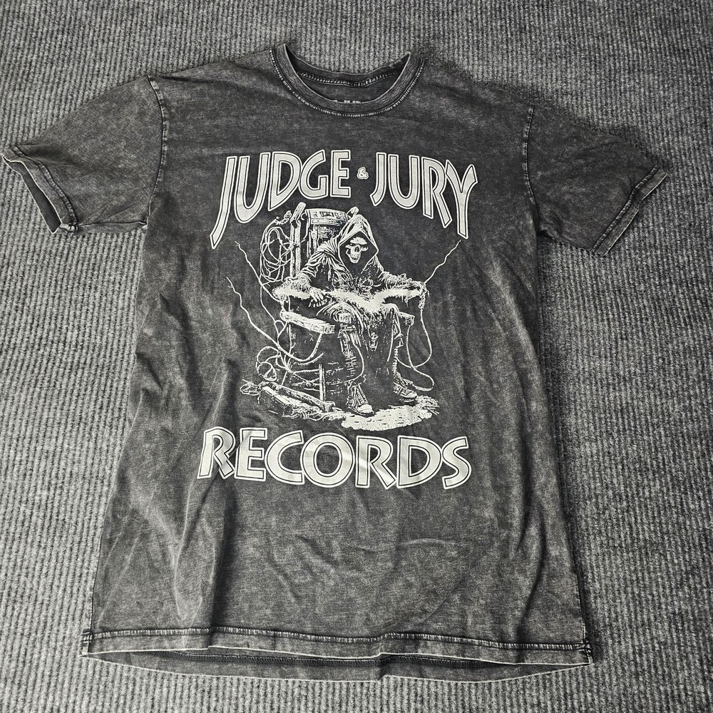 Judge & Jury Records Shirt Mens LARGE Gray Grim Reaper Skull Graphic‎ Tee